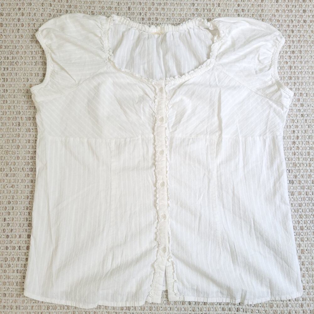 Womens 2XL* Y2K White Cotton Babydoll Top Puff Sleeve Buttons Cotttage